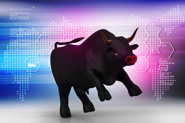 istock Rising black business bull in color background 839844904