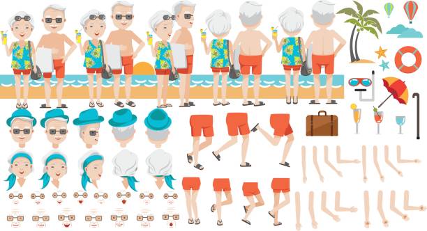 podróże na emeryturę - swimming animal beach casual loving stock illustrations