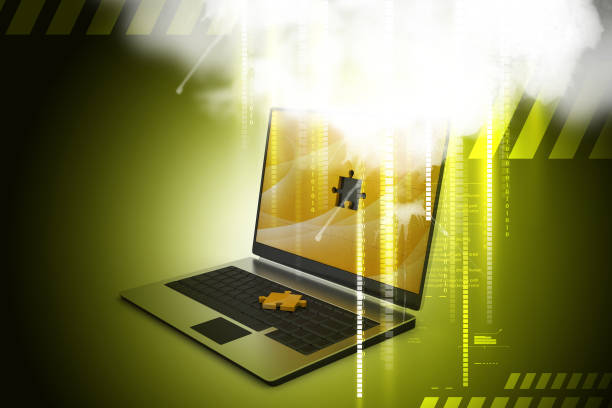 istock Laptop computer with puzzle in color background 839848900