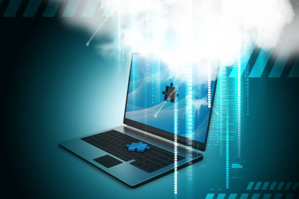 istock Laptop computer with puzzle in color background 839849300