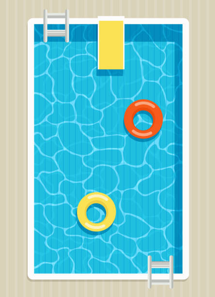 draufsicht der pool mit aufblasbaren kreisen. - swimming pool illustrations stock-grafiken, -clipart, -cartoons und -symbole