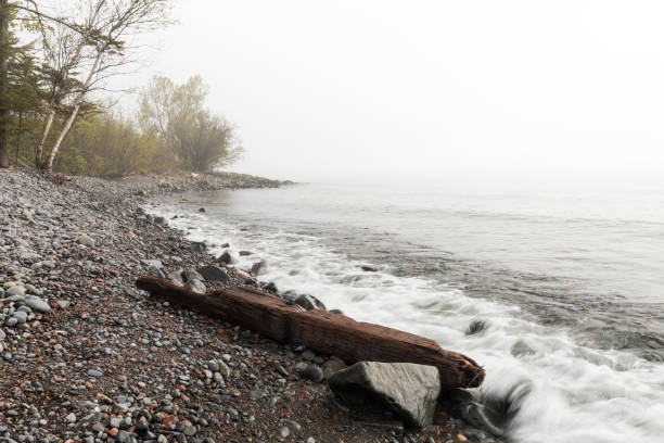 The scenic north shore of Lake Superior on a foggy day.