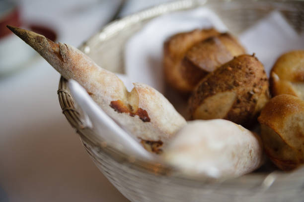 Fresh French bread piled on a serving plate