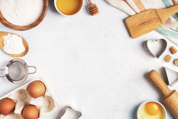 istock Ingredients for baking  - flour, wooden spoon, rolling pin, eggs. 839857508