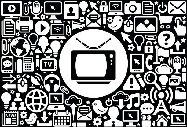 tv box значок черно-белый интернет технологии фон - announcement message the media television bird stock illustrations