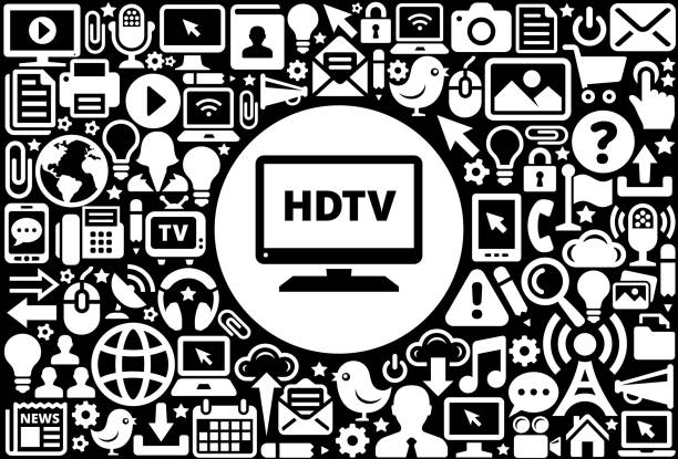 hd tv значок черно-белый интернет технологии фон - announcement message the media television bird stock illustrations