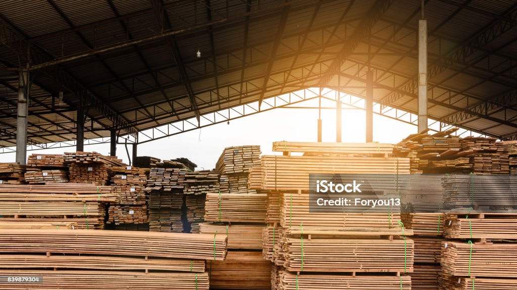Wood factory stock and lumber board Wood factory stock and lumber board with nature business export Timber Stock Photo