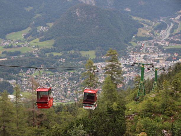 istock Red Ski Gondol Lift Carrier with Valley Background 839879468