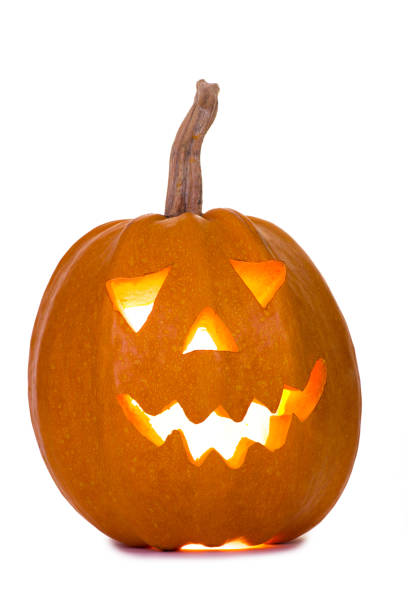 istock Halloween pumpkin, funny face isolated on white background 839880726