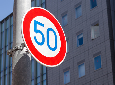 The traffic sign: speed limit 50