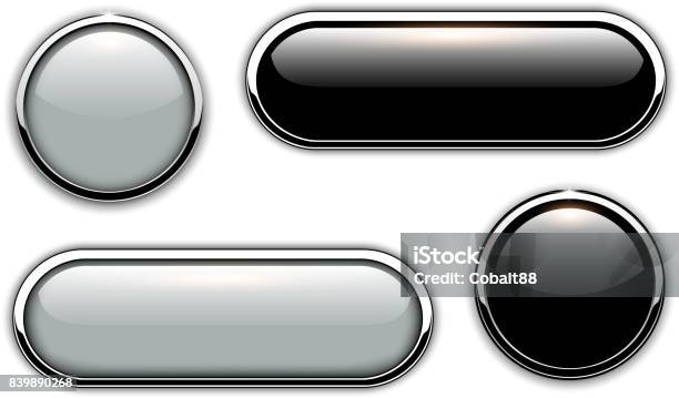 Glossy Buttons Metallic Stock Illustration - Download Image Now - Push Button, Black Color, Metal