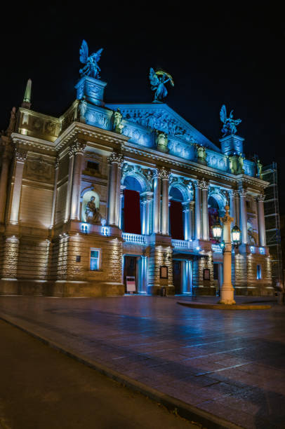 istock Night Lviv cityscape with long exposure in Ukraine 839892732