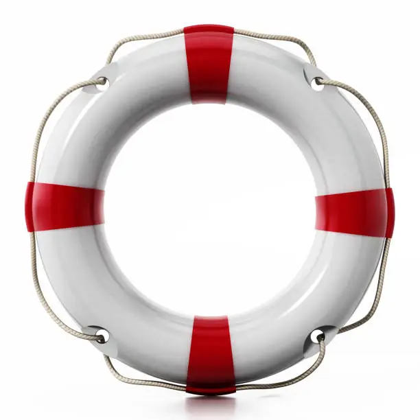 Life buoy isolated on white. Soft reflection on the surface.