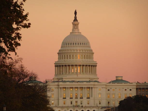 sunset over Capitol Hill in Washington D.C. stock photo