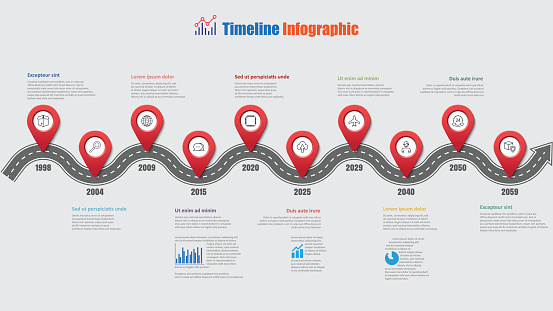 Map Timeline Path Road Map Timeline Infographic With 10 Step Pins Vector Illustration ...