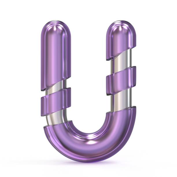 istock Purple gem with metal core font LETTER U 3D 839904818