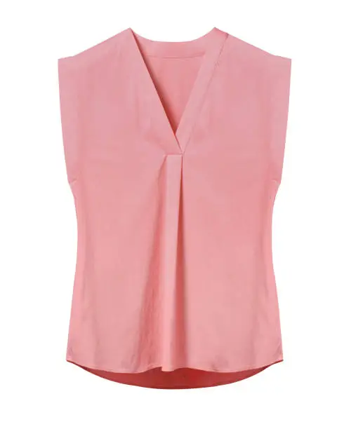 Pale pink rose elegant woman summer sleeveless office blouse isolated on white