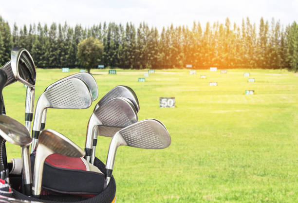 istock metal golf clubs in bag at golf course driving range 839918878