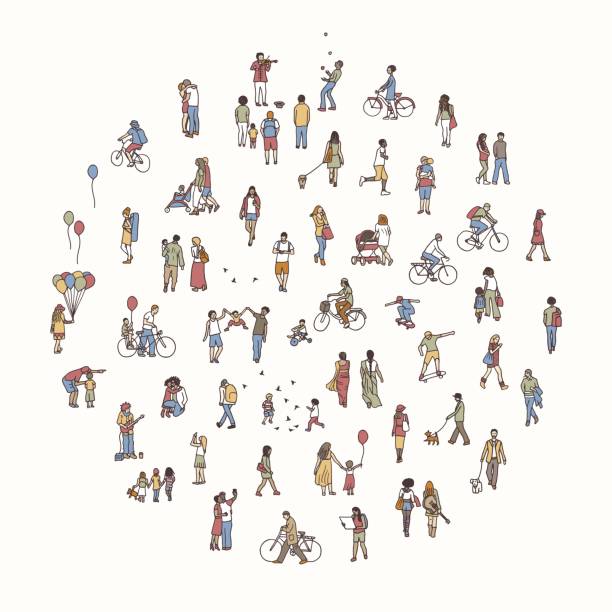 Round circle with tiny people vector art illustration