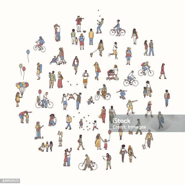 Round Circle With Tiny People Stock Illustration - Download Image Now - People, City, Lifestyles