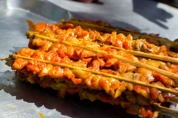 istock Grilled chicken on bamboo skewers 839928996