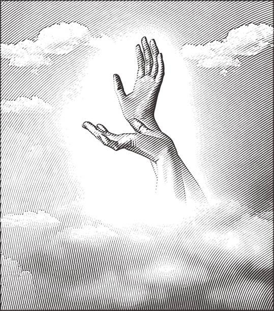 Engraving illustration of Hands reaching to the sky Engraving illustration of Hands reaching to the sky morph transition stock illustrations