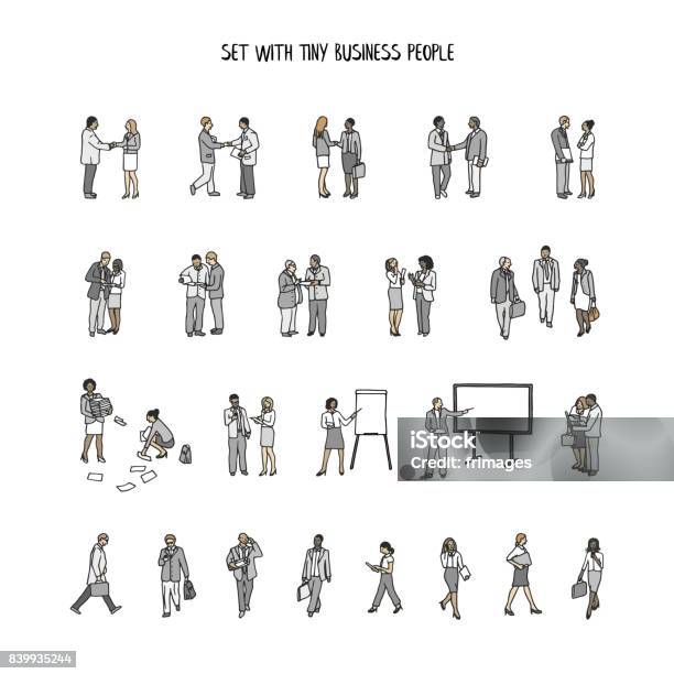 Set Of Diverse Women And Men Working In The Office Stock Illustration - Download Image Now - Office, Business, Gray Color