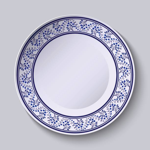 istock Plate with blue decorative border. Template design in ethnic style Gzhel porcelain painting. 839935336