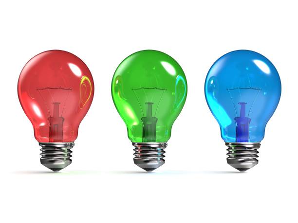 RGB red, green and blue light bulbs 3D
