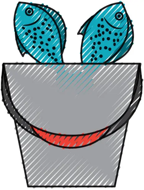 Vector illustration of Fishing bucket with fishs