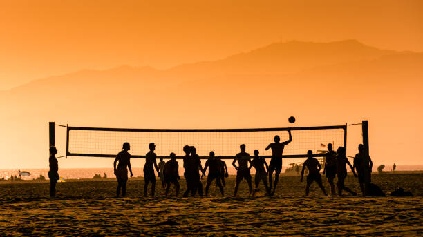 beach-volleyball am venice beach - strand volleyball stock-fotos und bilder