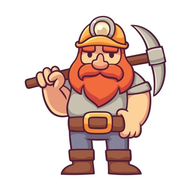 Cartoon dwarf miner Dwarf miner in comic style. Cartoon bearded gnome with pickaxe, fantasy character design vector illustration. dwarf stock illustrations