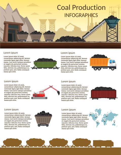 przemysł górniczy i transport zestaw infografik elementy izolowane wektor technics budynku - earth mover working field dirt stock illustrations