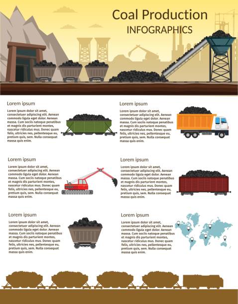 угольная промышленность и транспорт устанавливают инфографические элементы изолированного векторного �строительства техники - earth mover working field dirt stock illustrations