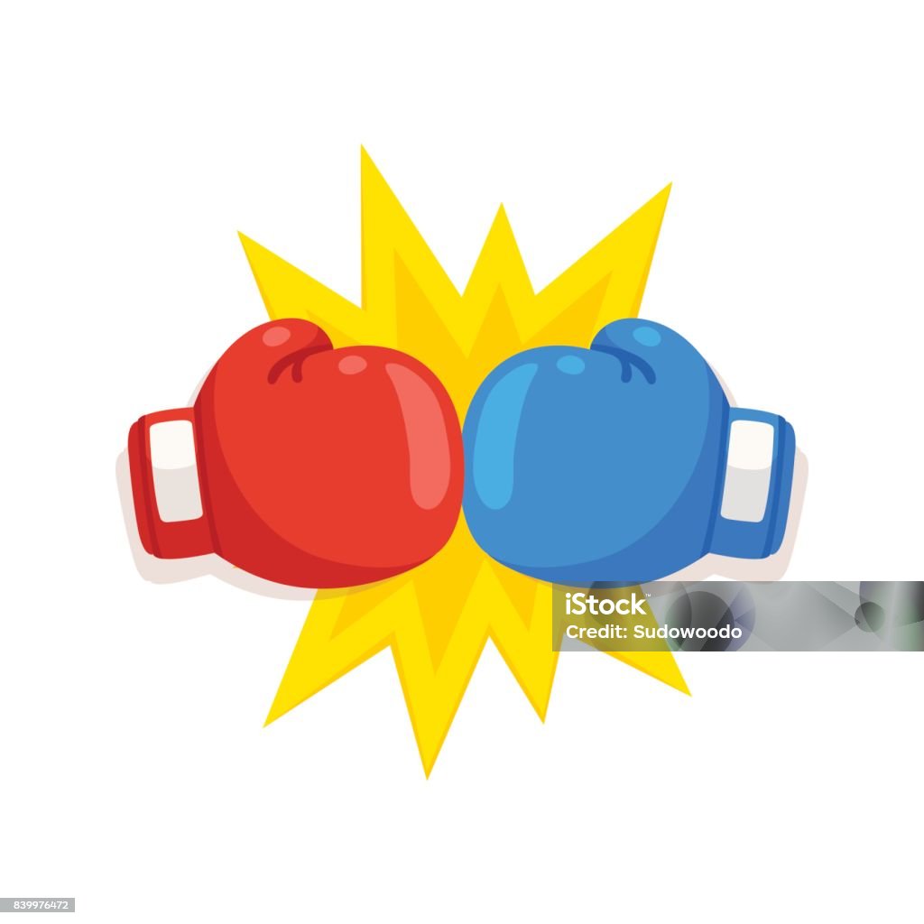 Boxing gloves fight icon Boxing gloves fight icon, red vs blue. Battle emblem cartoon vector illustration. Boxing Glove stock vector