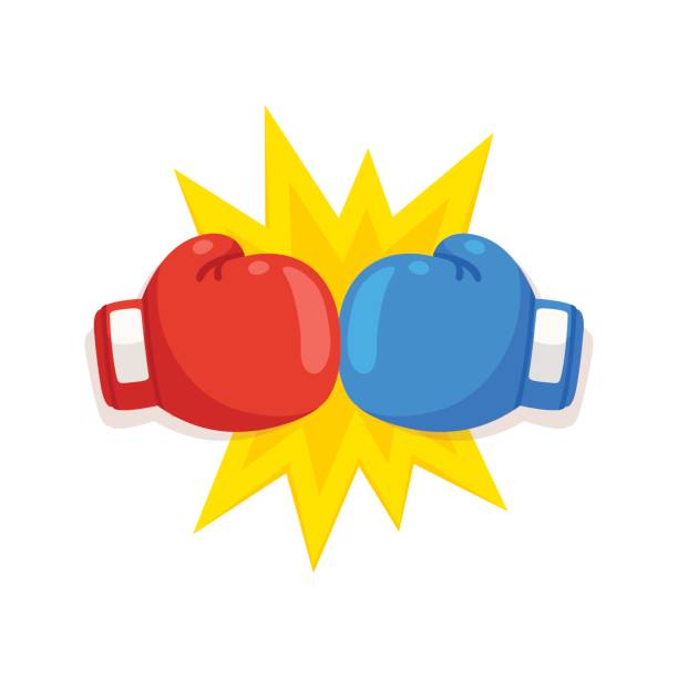 Boxing gloves fight icon Boxing gloves fight icon, red vs blue. Battle emblem cartoon vector illustration. sports glove stock illustrations