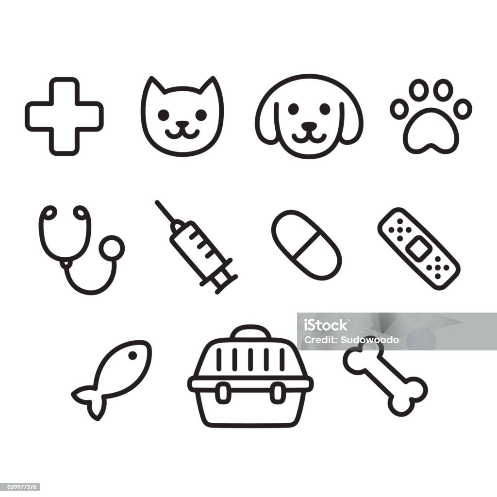 Conjunto de ícones do veterinário do animal de estimação - Vetor de Cão royalty-free