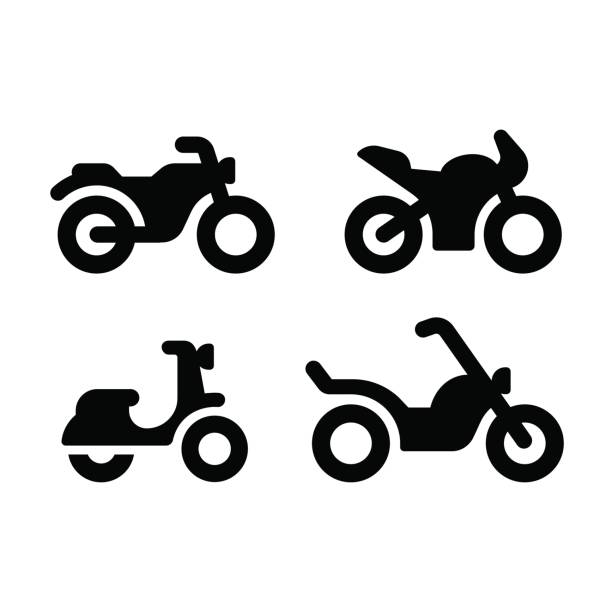 zestaw ikon motocykla - motorcycle silhouette vector transportation stock illustrations