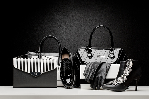 Sexy and fashionable set of glamour black and white accessories for woman