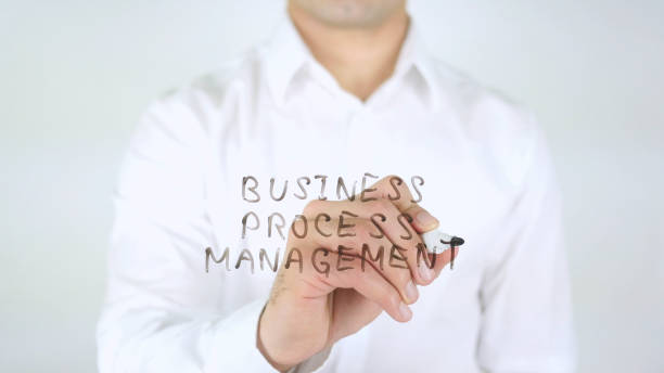 istock Business Process Management, Man Writing on Glass, Handwritten 839995720