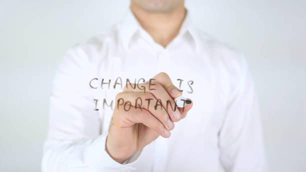 istock Change is Important, Man Writing on Glass, Handwritten 839995976