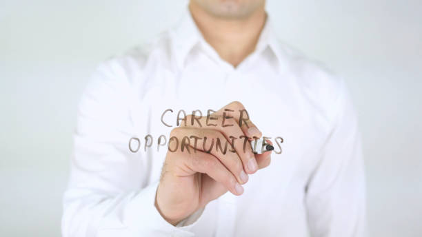 istock Career Opportunities, Man Writing on Glass, Handwritten 839996006
