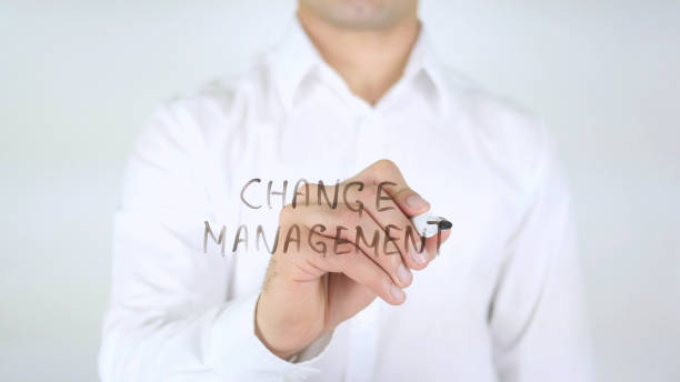 istock Change Management, Man Writing on Glass, Handwritten 839996032