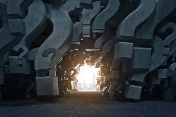 istock Gray question mark room with a way out closeup 839996120