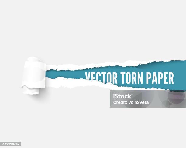 White Package Paper Torn To Reveal Blue Panel Ideal For Copy Space Stock Illustration - Download Image Now