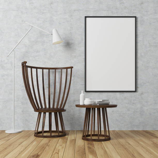istock White wall room, armchair and poster, concrete 839999766