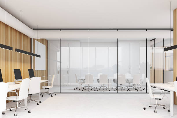 istock Wooden office aquarium conference room, side 840002344