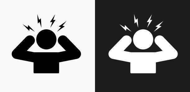 Headache Icon on Black and White Vector Backgrounds Headache Icon on Black and White Vector Backgrounds. This vector illustration includes two variations of the icon one in black on a light background on the left and another version in white on a dark background positioned on the right. The vector icon is simple yet elegant and can be used in a variety of ways including website or mobile application icon. This royalty free image is 100% vector based and all design elements can be scaled to any size. headache stock illustrations