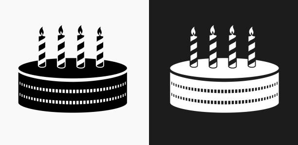 黒と白のベクトルの背景の誕生日ケーキ アイコン - cake white birthday backgrounds点のイラスト素材／クリップアー�ト素材／マンガ素材／アイコン素材