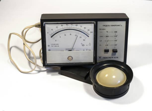 istock Lux meter for measuring the intensity of light on a light background. Soviet-made device. It consists of a dial gauge and an external sensor. 840008804